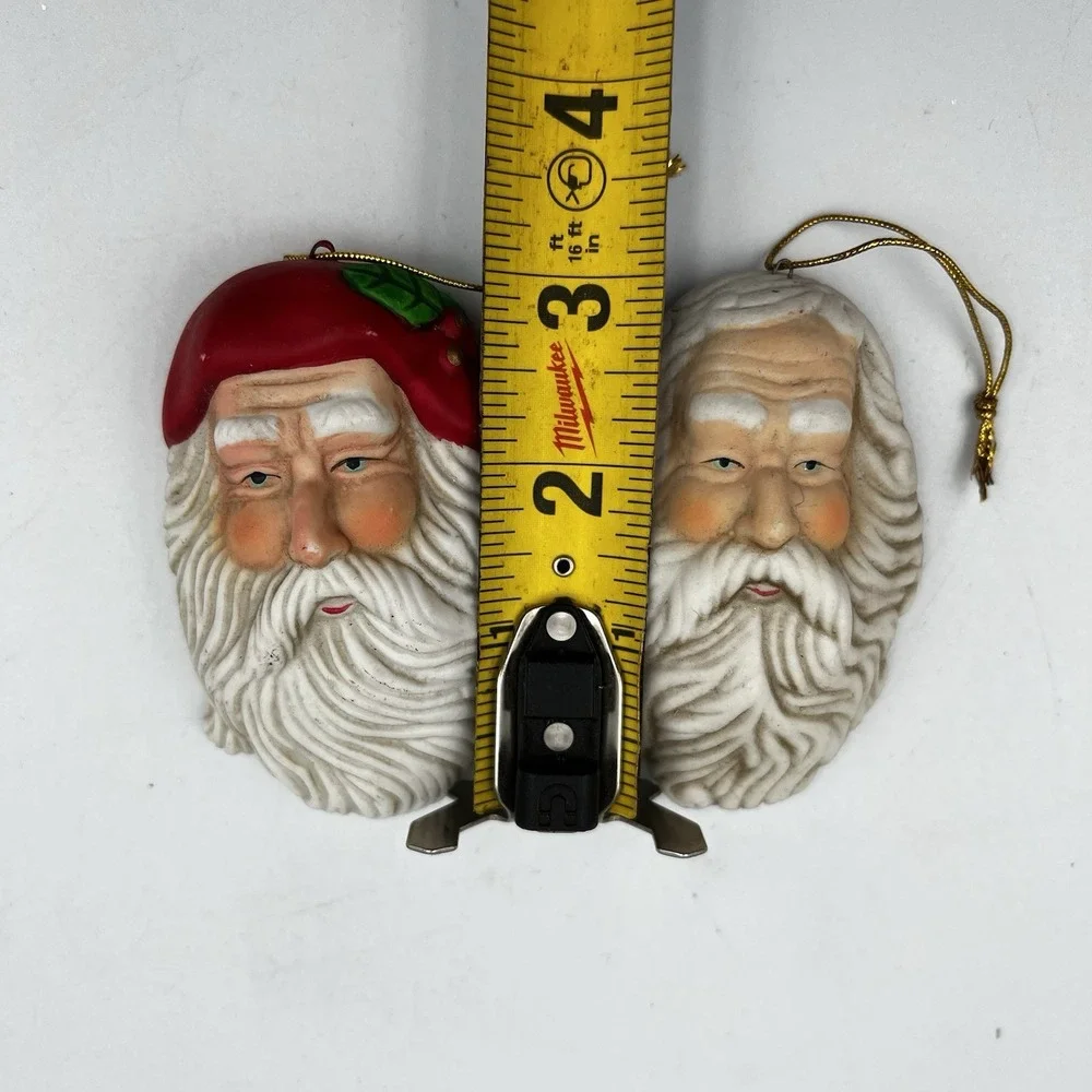 Lot of 4 Vintage 90's Ceramic Painted‎ Santa Head Christmas Ornaments Classic